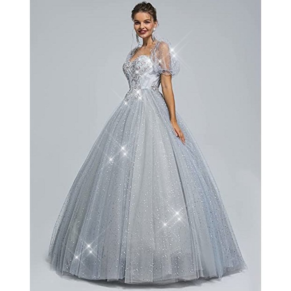 NEW Beautiful Bling Rhinestone Silver Cinderella Prom Dress Quincenera G… - Picture 4 of 8